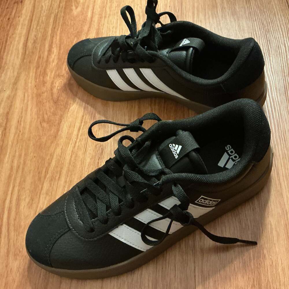 Adidas VL Court 2.0 Sneakers - Black with White Stripes and Gum Sole